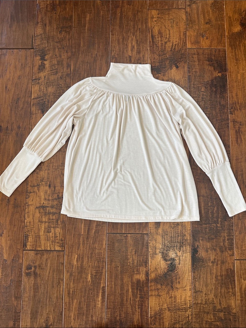 Ann Taylor Pale Pink Mock Neck Gathered Yoke Long Sleeve Blouse